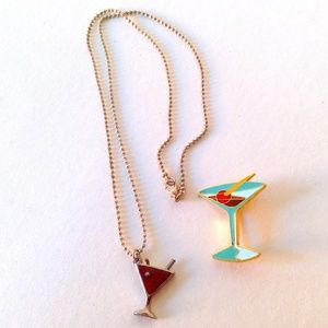 Cute Martini Cocktail Party Theme Pin and Necklace (3 for $25)